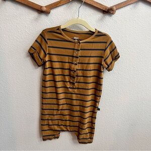 Rags to RACHES Kids Striped Henley Romper - Mustard & Navy 3/4